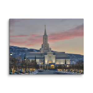 Pink Skies and Tree Lights | Bountiful Utah Temple Canvas